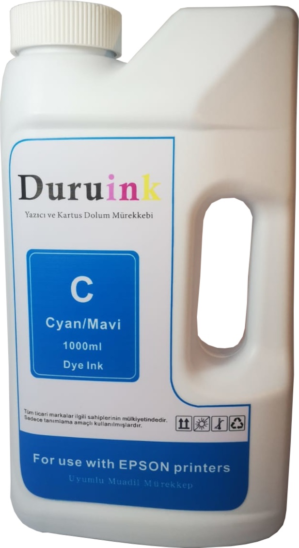 DURUINK EPSON L SERİSİ YAZICILAR İÇİN UYUMLU MAVİ/CYAN MÜREKKEP 1 LTX20 AD.  1 KOLİ