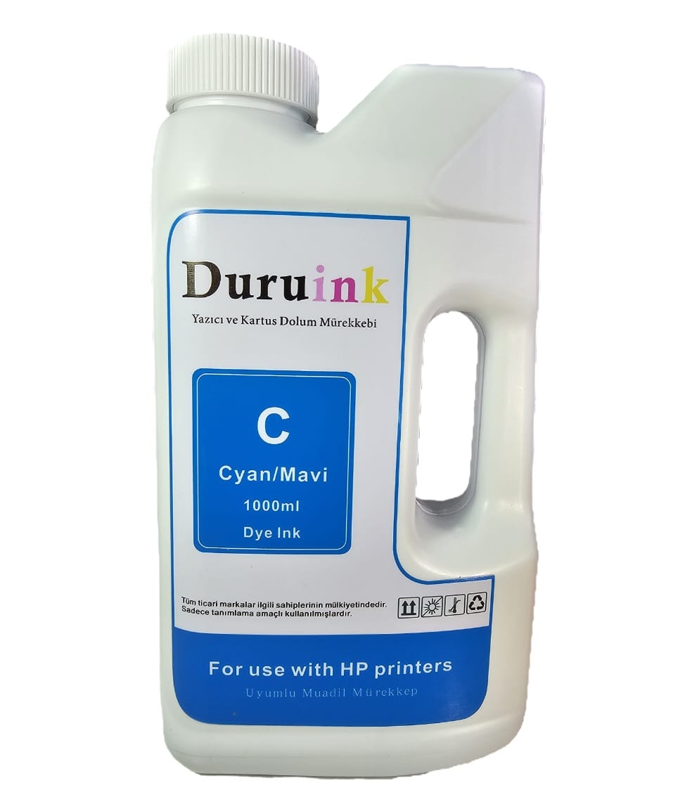 DURUINK HP YAZICILAR İÇİN UYUMLU MAVİ/CYAN MÜREKKEP 1 LTX20 AD. 1 KOLİ