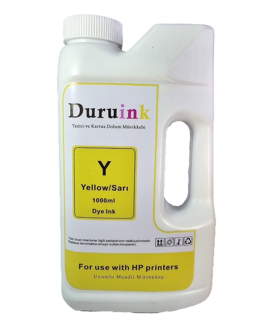 DURUINK HP YAZICILAR İÇİN UYUMLU SARI/YELLOW MÜREKKEP 1 LTX20 AD. 1 KOLİ