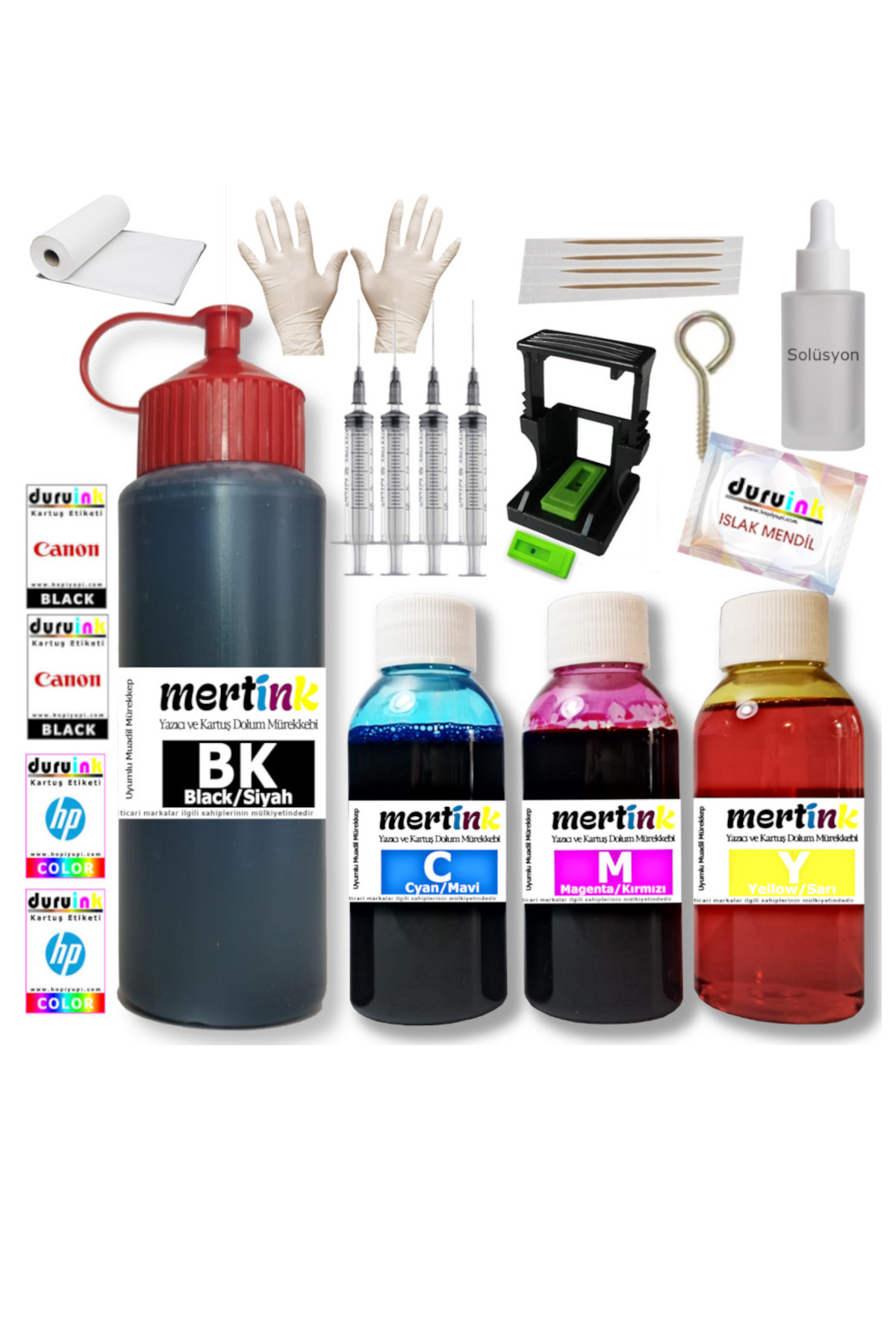 MERTINK HP DESKJET 2633 İÇİN KARTUŞ DOLUM SETİ VE SİYAH 500ML SİYAH+3x100ML