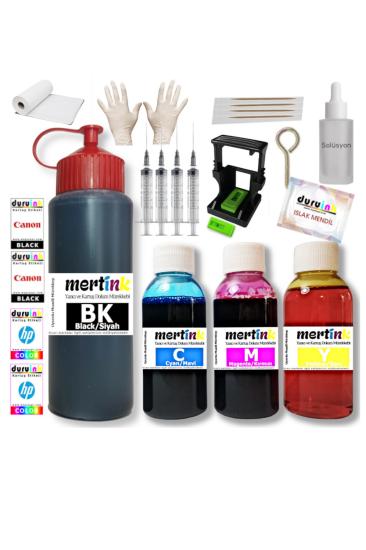 MERTINK HP 652 İÇİN UYUMLU KARTUŞ DOLUM SETİ VE SİYAH 500ML SİYAH+3x100ML Kolay ve Hesaplı