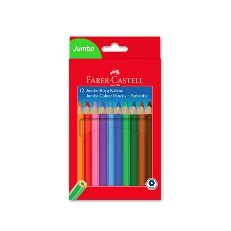 Faber Castell Jumbo Kuru Boya Kalemi 12 Renk – Kalın Gövde, Canlı ve Yoğun Renkler
