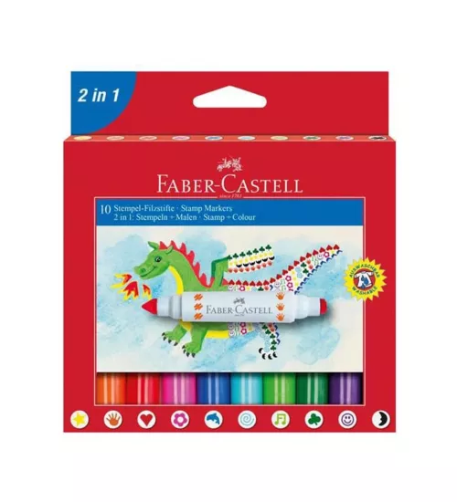 Faber Castell 2 in 1 Jumbo Keçeli Kalem 10 Renk – Çift Uçlu, Kalın Gövde, Çift Etki