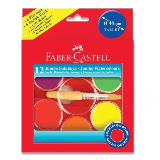 Faber Castell Jumbo Sulu Boya 12 Renk – Geniş ve Canlı Renkler